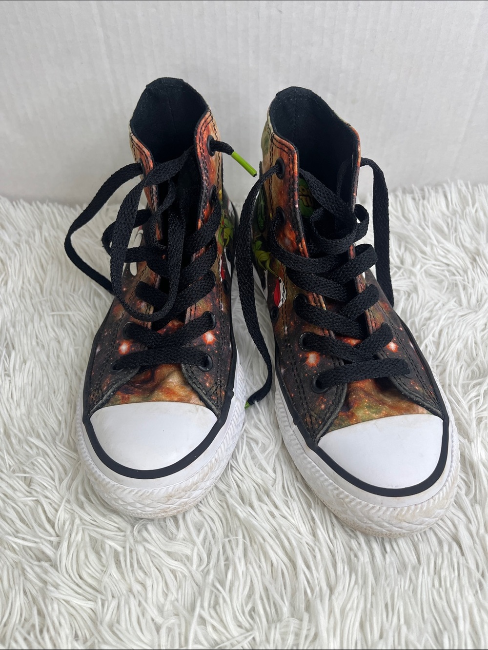 Converse Kids High-Top Sneakers in Black with Orange and Green Galaxy Accents